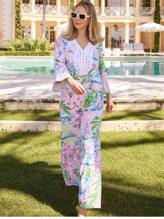 Lilly Pulitzer Dresses & Skirts - NWT! Lilly Pulitzer Occelpo Pink Tropical Print V-Neck Maxi Caftan Dress Size 2
